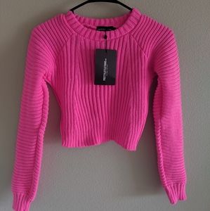 PLT Neon pink crew neck crop knit